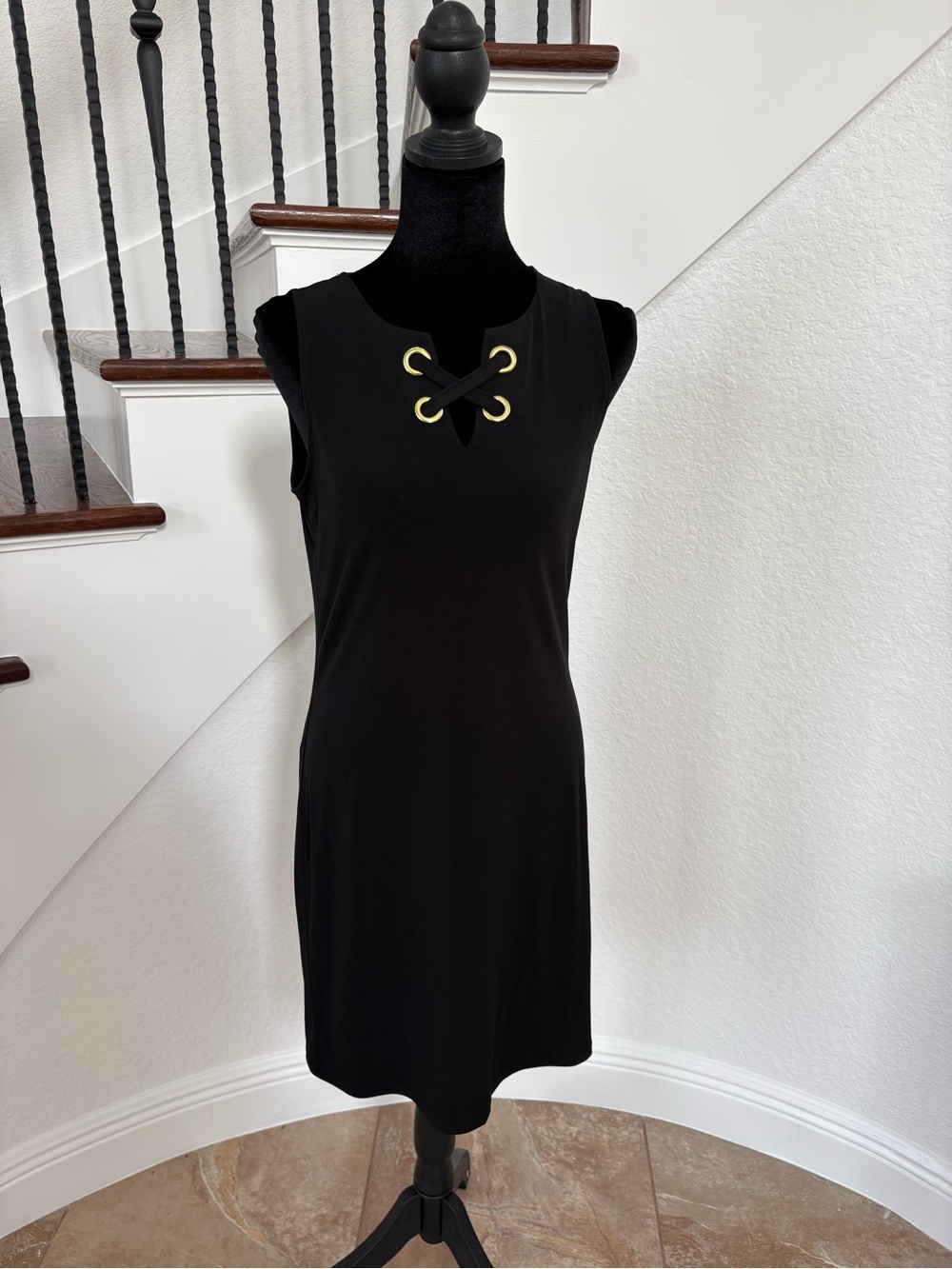 Michael Kors Black Sleeveless Knit Dress with Gold Eyelets